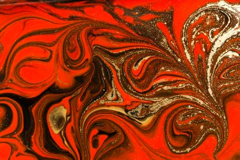 Gold marbling texture design. Red and golden marble pattern. Fluid art. Stock Illustration