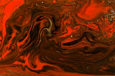 Gold marbling texture design. Red and golden marble pattern. Fluid art. Stock Illustration