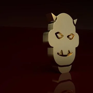 Gold Mask of the devil with horns icon isolated on brown background. Minimalism Stock Illustration