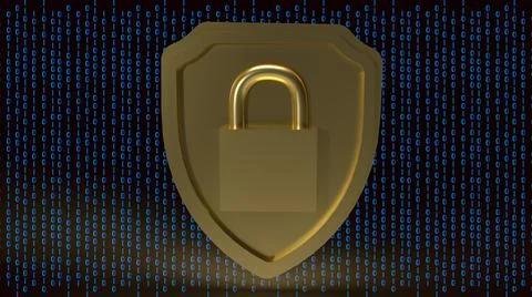 The gold master key on shield on digital background  for security concept 3d  Stock Illustration