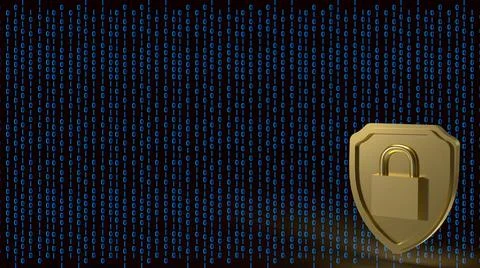 The gold master key on shield on digital background  for security concept 3d  Stock Illustration