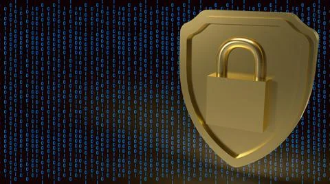 The gold master key on shield on digital background  for security concept 3d  Stock Photos