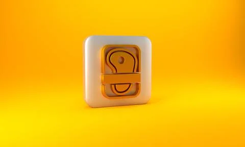 Gold Meat packaging steak icon isolated on yellow background. Fresh meat beef Stock Illustration