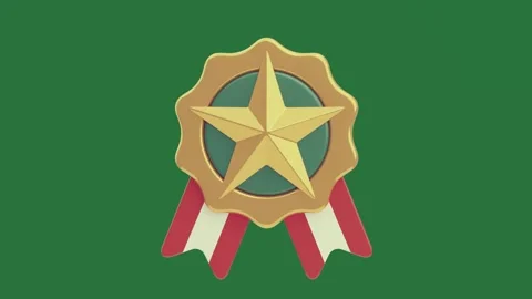 With gold medal and screen an image of banana badge star red white ribbon Stock Footage 335980140