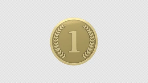A gold medal featuring  the number 1 engraved on it, rotating in a loop Stock Footage 344632928
