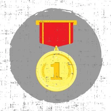 Gold medal with grunge effect Vector illustration. Flat design. Stock Illustration