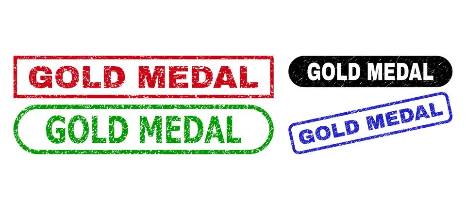 GOLD MEDAL Rectangle Stamps Using Grunged Texture Illustrazione stock