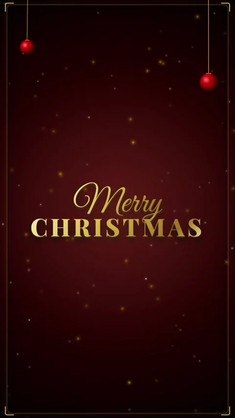Gold Merry Christmas text on a red background with festive accents Stock Footage 344273681
