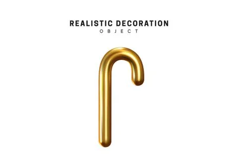 Gold metal cane. Object 3d Isolated on white background. vector illustration Stockillustratie