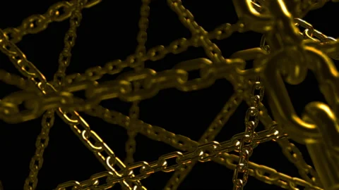Gold metal chain link connection loop animation Stock Footage 154149786