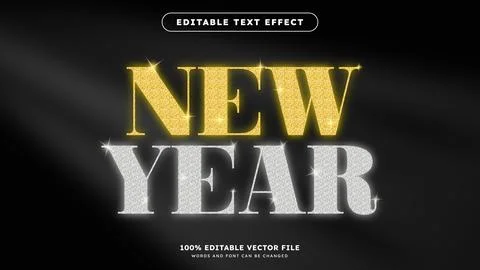 Gold metal text effect editable vector silver glitter 3d diamond style Stock Illustration