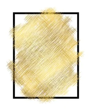 Gold metall texture, black frame. Golden color paint stroke isolated white ba Stock Illustration
