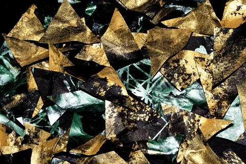 Gold metallic geometric triangle paint background on black paper 库存插图
