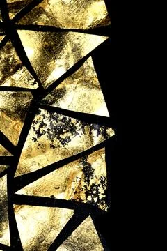 Gold metallic geometric triangle paint background on black paper 库存插图