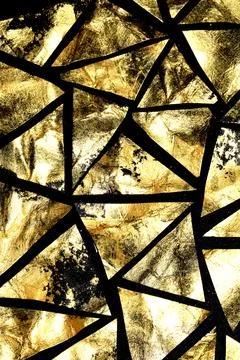 Gold metallic geometric triangle paint background on black paper 库存插图