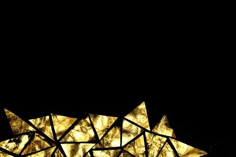 Gold metallic geometric triangle paint background on black paper 库存插图