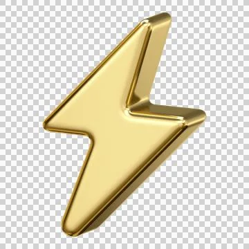 Gold metallic lightning bolt icon for high voltage electricity and power ener Stock Illustration