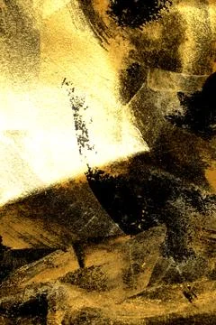 Gold metallic shiny paint leaf on black background Stock Illustration