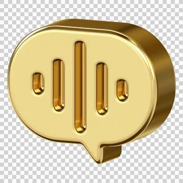 Gold metallic speech bubble icon with audio sound wave line Stock Illustration