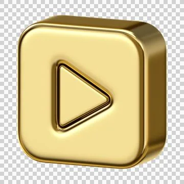 Gold metallic square play button icon with triangle arrow shape Stock Illustration