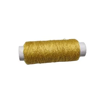 Gold Metallic Thread Spool on White background 스톡 사진
