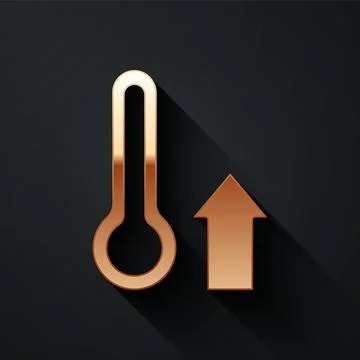 Gold Meteorology thermometer measuring icon isolated on black background Illustrazione stock