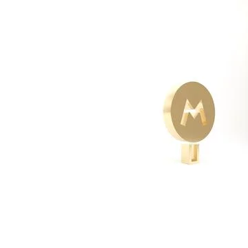 Gold Metro or Underground or Subway icon isolated on white background. 3d ill Stock Illustration