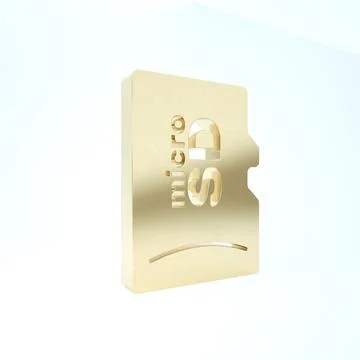 Gold Micro SD memory card icon isolated on white background. 3d illustration  Stock Illustration