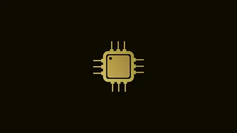 Gold Microchip Icon with Pins on Dark Brown animation Background processor .. Stock Footage 321855050