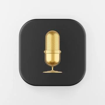 Gold microphone icon. 3d rendering black square key button, interface ui ux.. Stock Photos