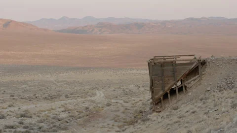 Gold Min Ore Bin in Vast Nevada Desert Landscape at Sunset Stock Footage 140474958