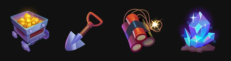 Gold mine design elements set isolated on black Illustrazione stock