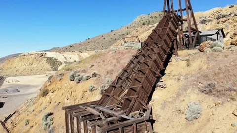 Gold Mine Head Frame and Sluice - Aerial Drone Stock Footage 111297469