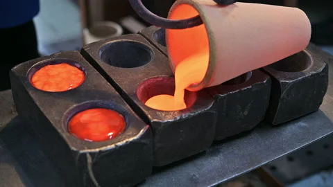Gold mining industry casting extraction ingot foundry Stock Footage 150316985