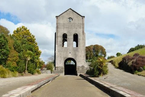 Gold mining No 5 pump-house was built in 1904 by Waihi Gold Mining Company Stock Photos
