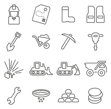 Gold Mining or Gold Rush Icons Thin Line Vector Illustration Set Stock Illustration