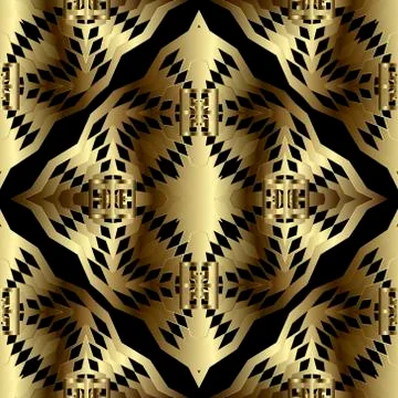 Gold modern 3d seamless pattern. Black vector abstract background wallpaper w Stock Illustration