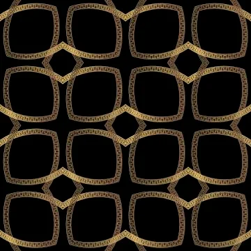 Gold modern grid vector seamless pattern. Ornamental greek background. Repeat Stock Illustration