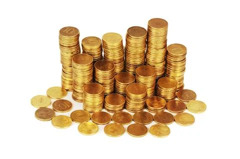 Gold money stack isolated on white Stock Photos