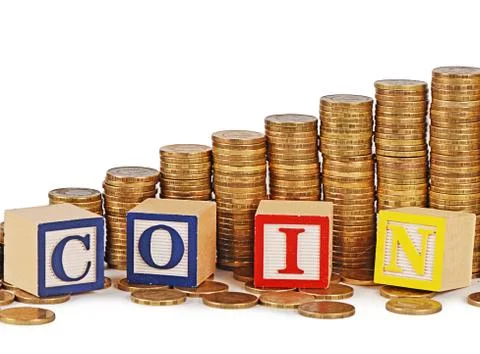 Gold money stack isolated on white Stock Photos