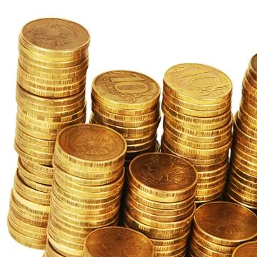 Gold money stack isolated on white Stock Photos