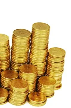 Gold money stack isolated on white Stock Photos