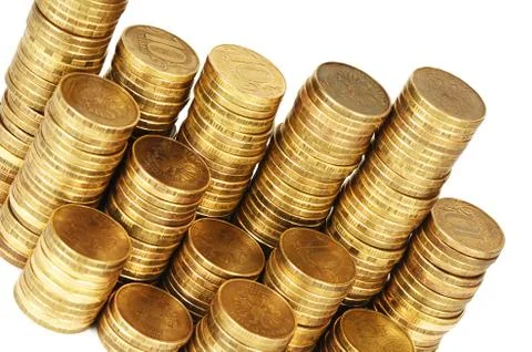 Gold money stack isolated on white Stock Photos