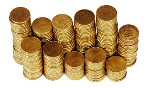 Gold money stack isolated on white Foto stock