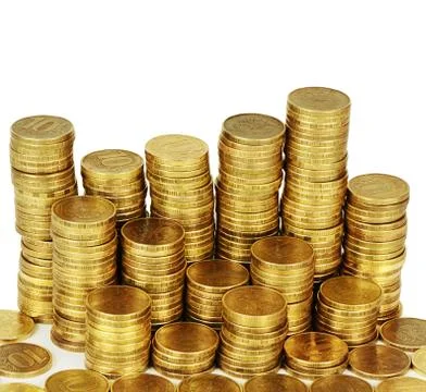 Gold money stack isolated on white Stock Photos