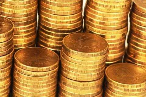 Gold money stack macro Stock Photos