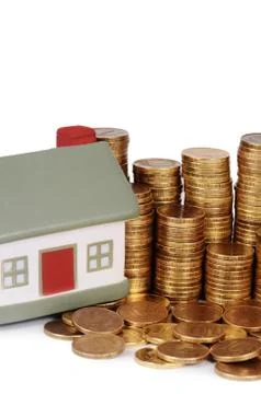 Gold money stack macro Stock Photos