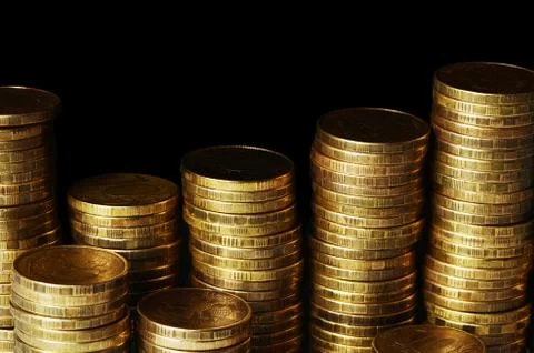 Gold money stack macro Stock Photos