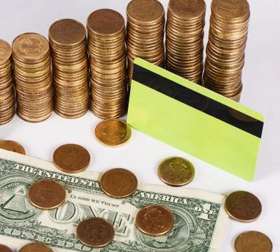 Gold money stack macro Stock Photos