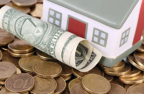 Gold money stack macro Stock Photos